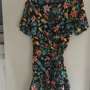 Vibrant Floral Mini Dress - Black and Multicolor